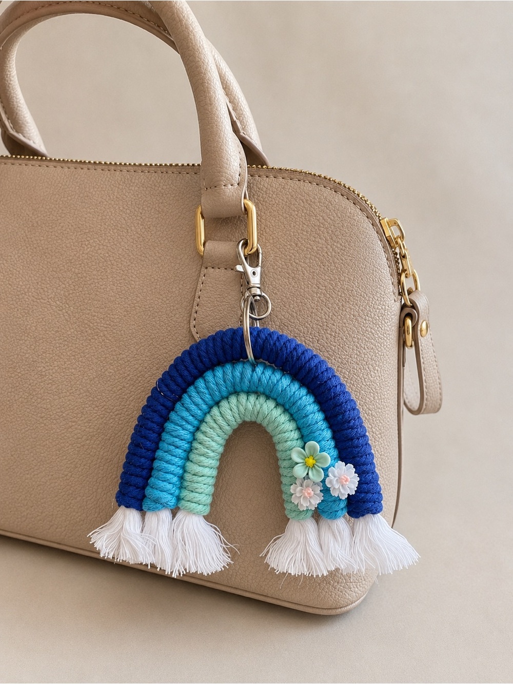 Handmade Rainbow Macrame Keychain - Purse Charm - Blue Colors